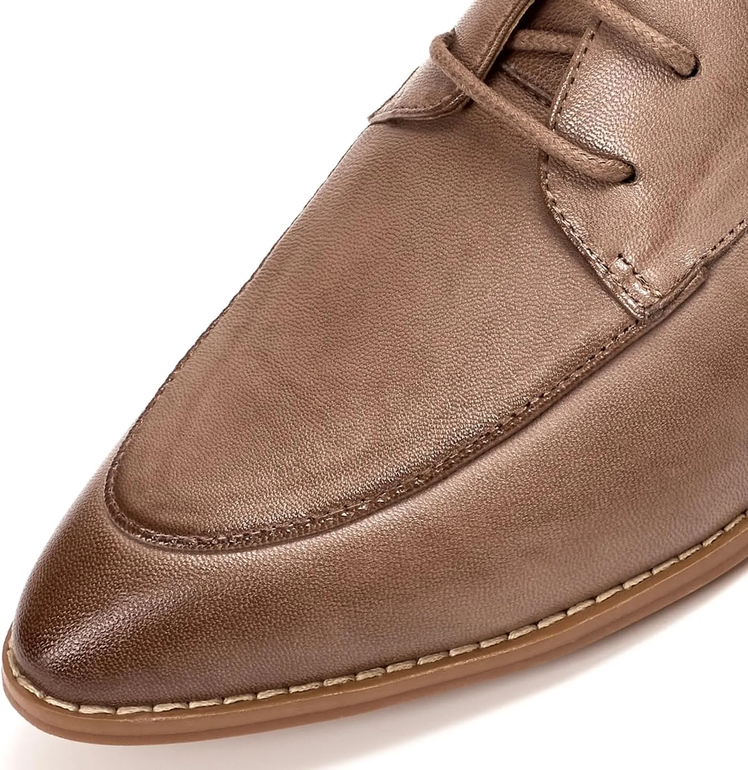 Mona flying Women's Pointed Toe Oxfords Derby Retro Lace up Leather Flat Office Work Shoes for Ladies