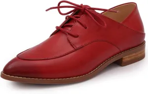 Mona flying Women's Pointed Toe Oxfords Derby Retro Lace up Leather Flat Office Work Shoes for Ladies