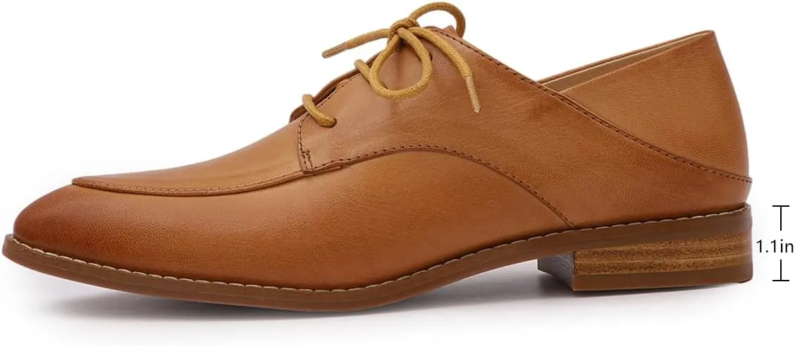 Mona flying Women's Pointed Toe Oxfords Derby Retro Lace up Leather Flat Office Work Shoes for Ladies
