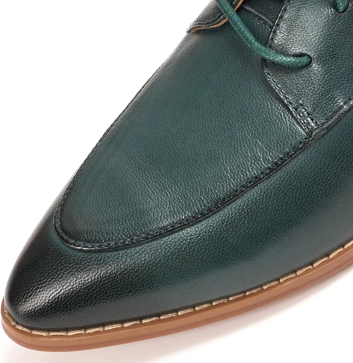Mona flying Women's Pointed Toe Oxfords Derby Retro Lace up Leather Flat Office Work Shoes for Ladies