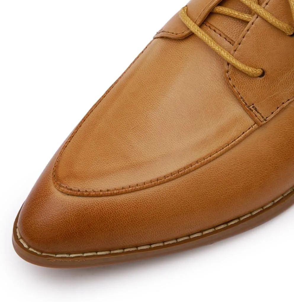 Mona flying Women's Pointed Toe Oxfords Derby Retro Lace up Leather Flat Office Work Shoes for Ladies