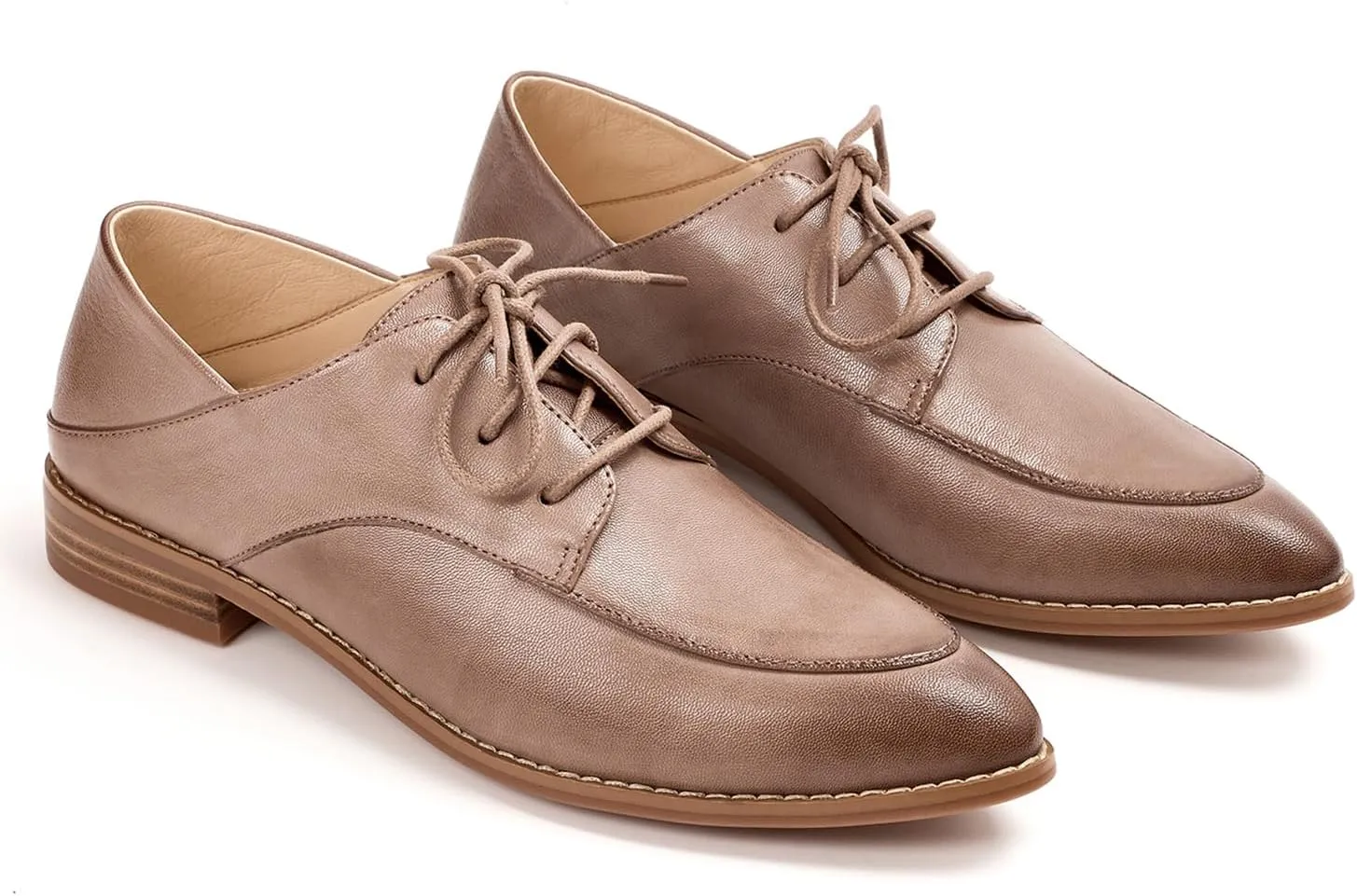 Mona flying Women's Pointed Toe Oxfords Derby Retro Lace up Leather Flat Office Work Shoes for Ladies