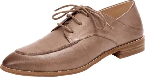 Mona flying Women's Pointed Toe Oxfords Derby Retro Lace up Leather Flat Office Work Shoes for Ladies