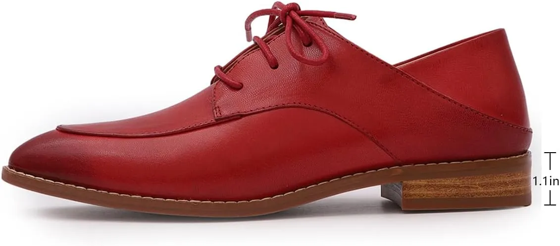 Mona flying Women's Pointed Toe Oxfords Derby Retro Lace up Leather Flat Office Work Shoes for Ladies