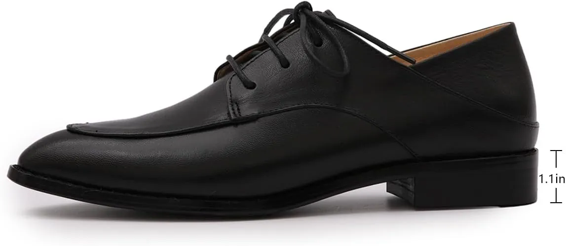 Mona flying Women's Pointed Toe Oxfords Derby Retro Lace up Leather Flat Office Work Shoes for Ladies