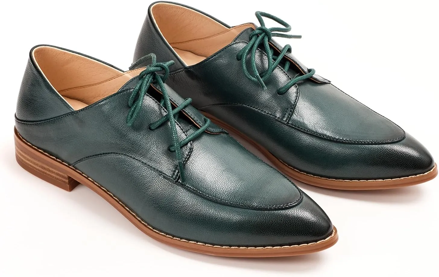 Mona flying Women's Pointed Toe Oxfords Derby Retro Lace up Leather Flat Office Work Shoes for Ladies