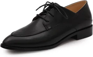 Mona flying Women's Pointed Toe Oxfords Derby Retro Lace up Leather Flat Office Work Shoes for Ladies