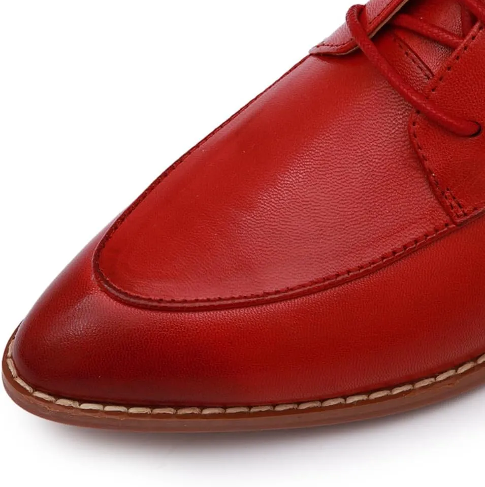 Mona flying Women's Pointed Toe Oxfords Derby Retro Lace up Leather Flat Office Work Shoes for Ladies