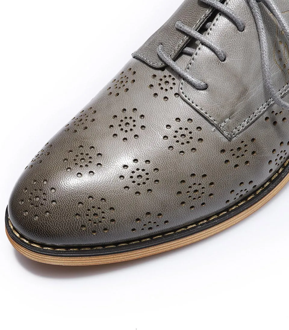 Mona flying Women's Printed Oxfords Brogue Derby Ladies Lace up Leather Shoes