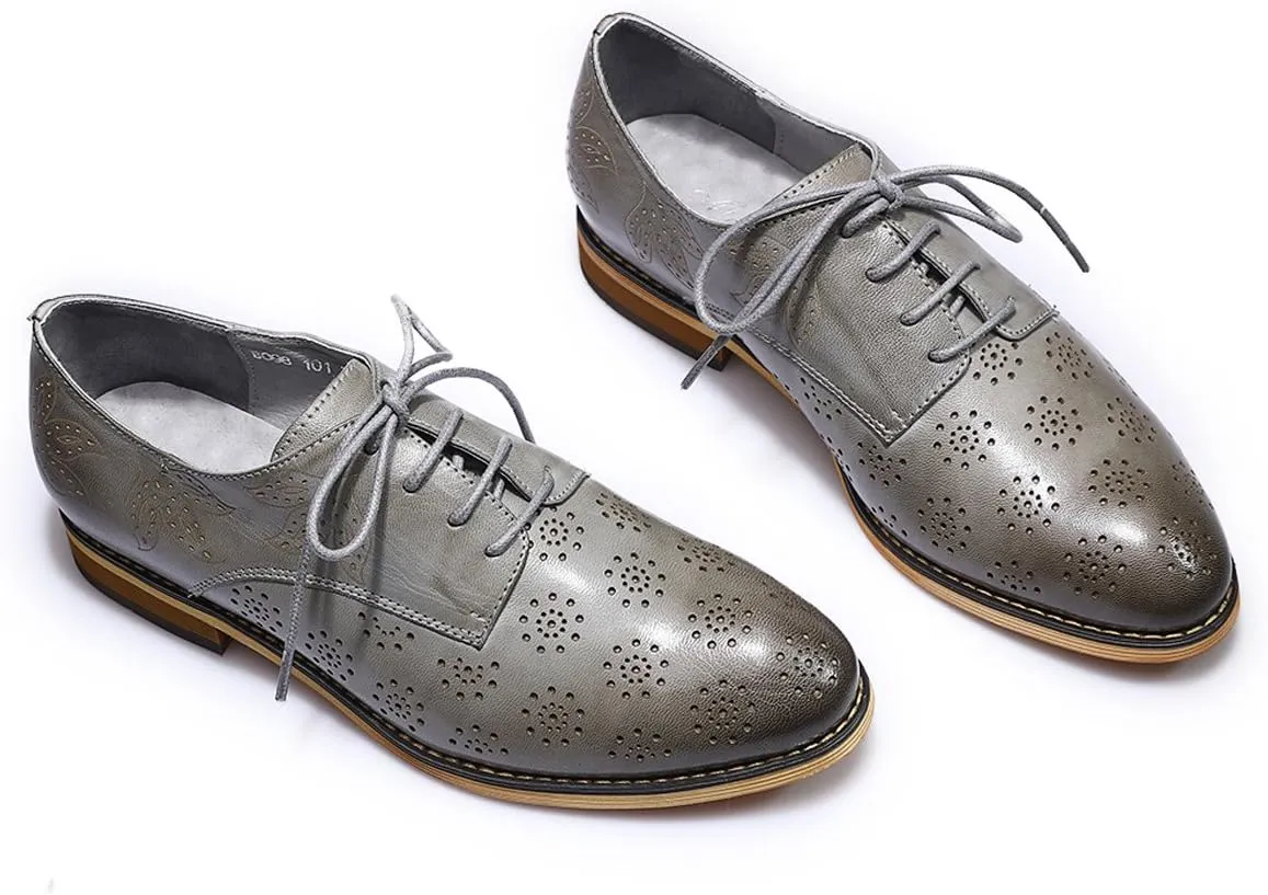 Mona flying Women's Printed Oxfords Brogue Derby Ladies Lace up Leather Shoes