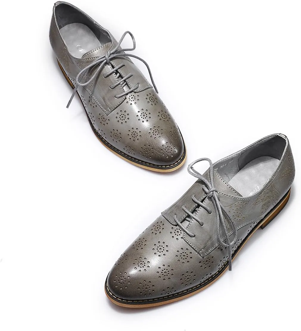 Mona flying Women's Printed Oxfords Brogue Derby Ladies Lace up Leather Shoes