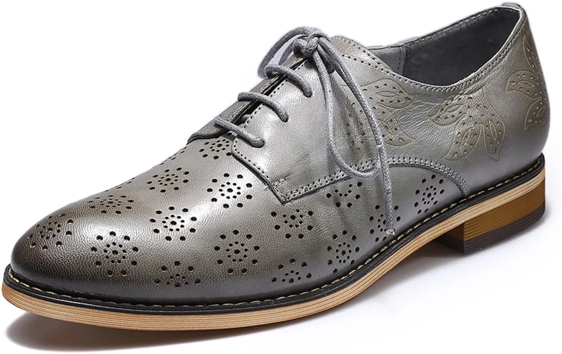 Mona flying Women's Printed Oxfords Brogue Derby Ladies Lace up Leather Shoes
