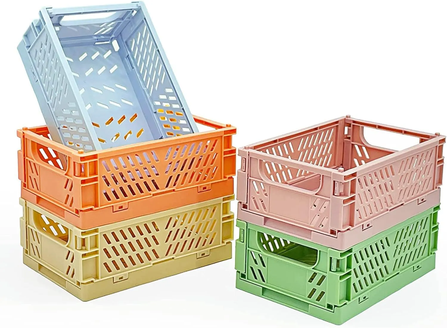 MONKISS 5-Pack Small Foldable Storage Bins for Desk Organization, Stackable Mini Plastic Storage Crates for Home Office Organizer, Folding Small Storage Basket Containers (L9.8 x W6.5 x H3.8)