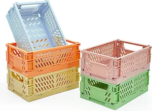 MONKISS 5-Pack Small Foldable Storage Bins for Desk Organization, Stackable Mini Plastic Storage Crates for Home Office Organizer, Folding Small Storage Basket Containers (L9.8 x W6.5 x H3.8)