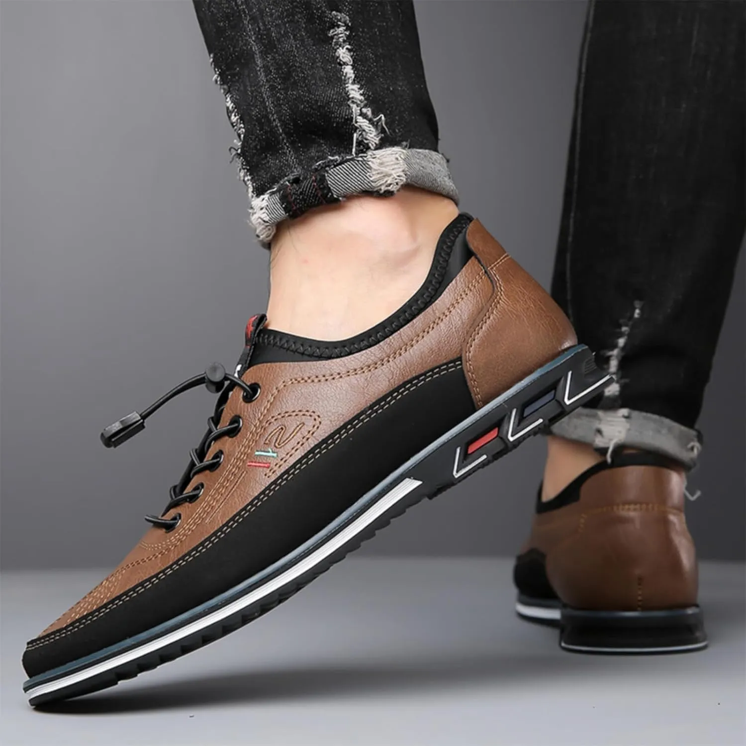 Moodeng Mens Dress Shoes Leather Causal Oxfords Lightweight Formal Business Shoes Adjustable Lacing Derby Shoes Comfortable Walking Loafers