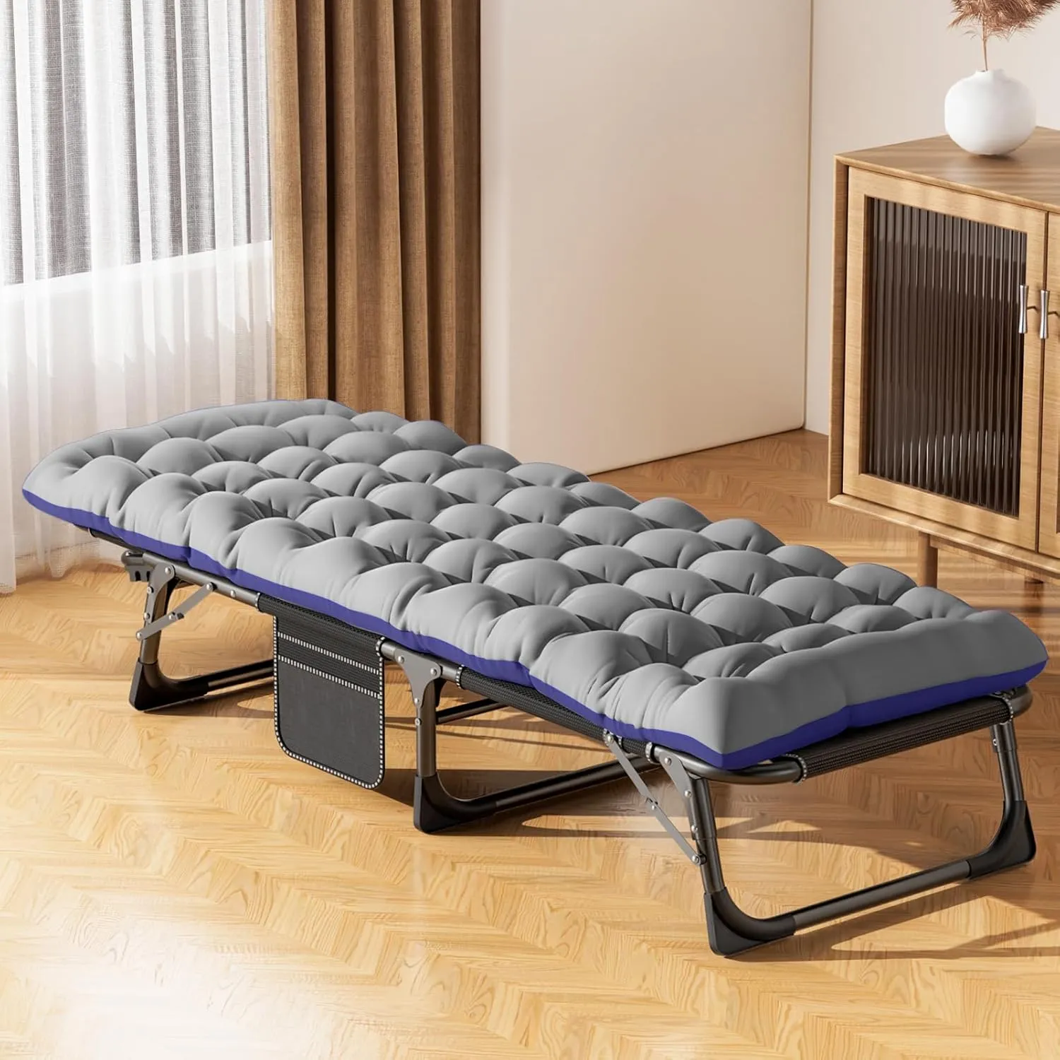 MOPHOTO Folding Bed with Mattress, Portable Foldable Adult Bed Frame for Guest, Fold up Bed Cot for Indoor Outdoor Travel Camp Vacation