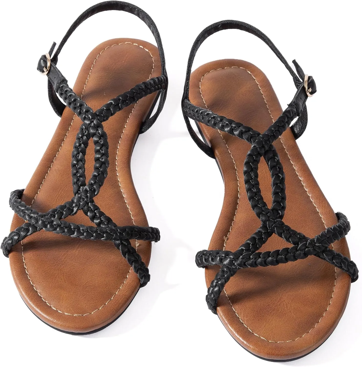 Mtzyoa Women Strappy Flat Sandals Gladiator Dressy Ankle Strap Summer Vacation Comfort Leather Ladies Casual Party Trendy