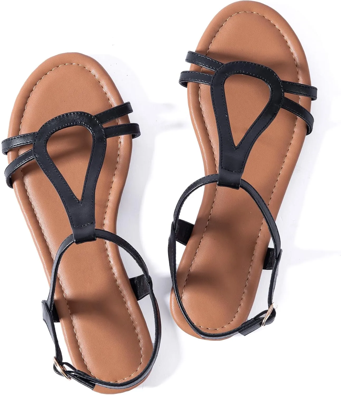 Mtzyoa Women Strappy Flat Sandals Gladiator Dressy Ankle Strap Summer Vacation Comfort Leather Ladies Casual Party Trendy