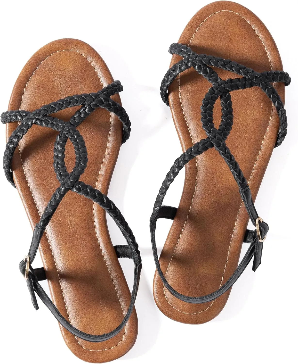 Mtzyoa Women Strappy Flat Sandals Gladiator Dressy Ankle Strap Summer Vacation Comfort Leather Ladies Casual Party Trendy