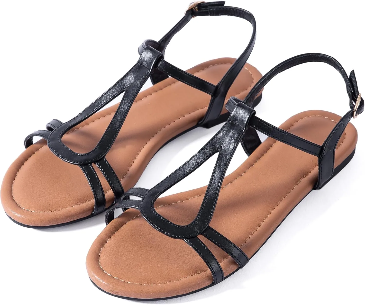 Mtzyoa Women Strappy Flat Sandals Gladiator Dressy Ankle Strap Summer Vacation Comfort Leather Ladies Casual Party Trendy