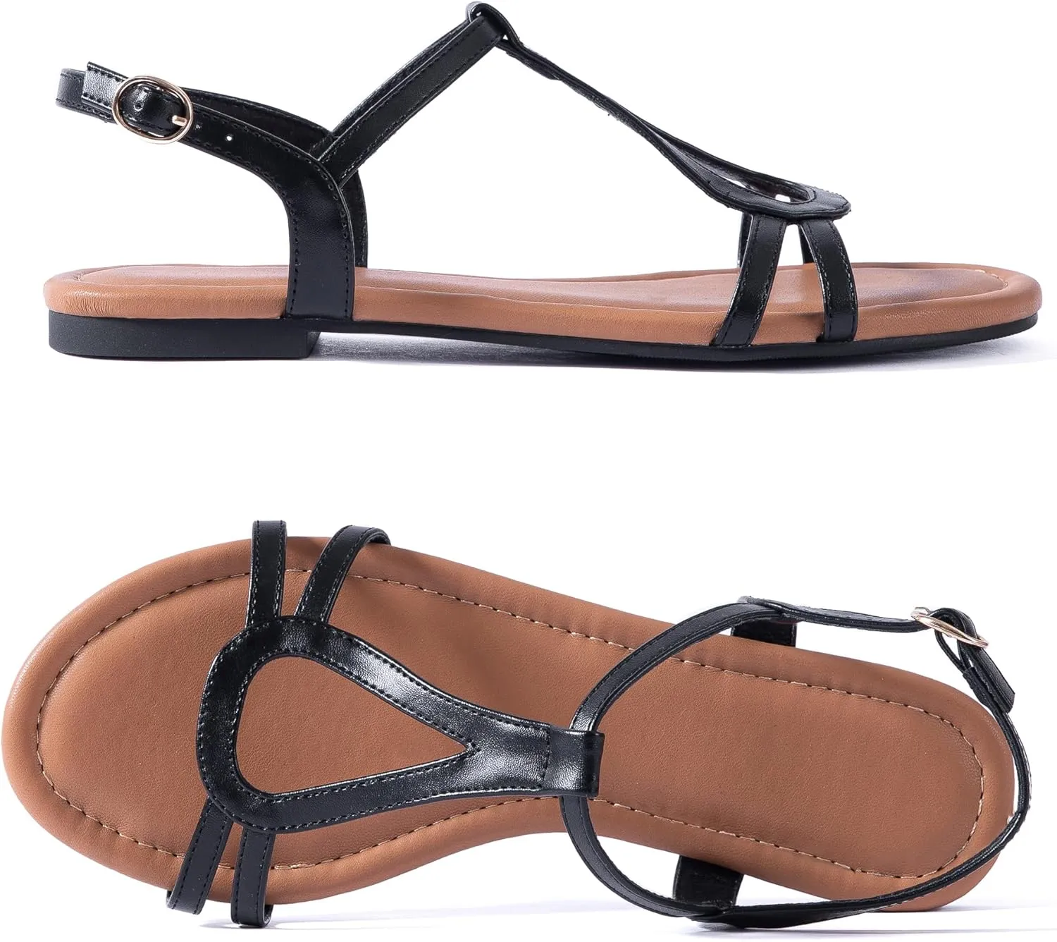 Mtzyoa Women Strappy Flat Sandals Gladiator Dressy Ankle Strap Summer Vacation Comfort Leather Ladies Casual Party Trendy