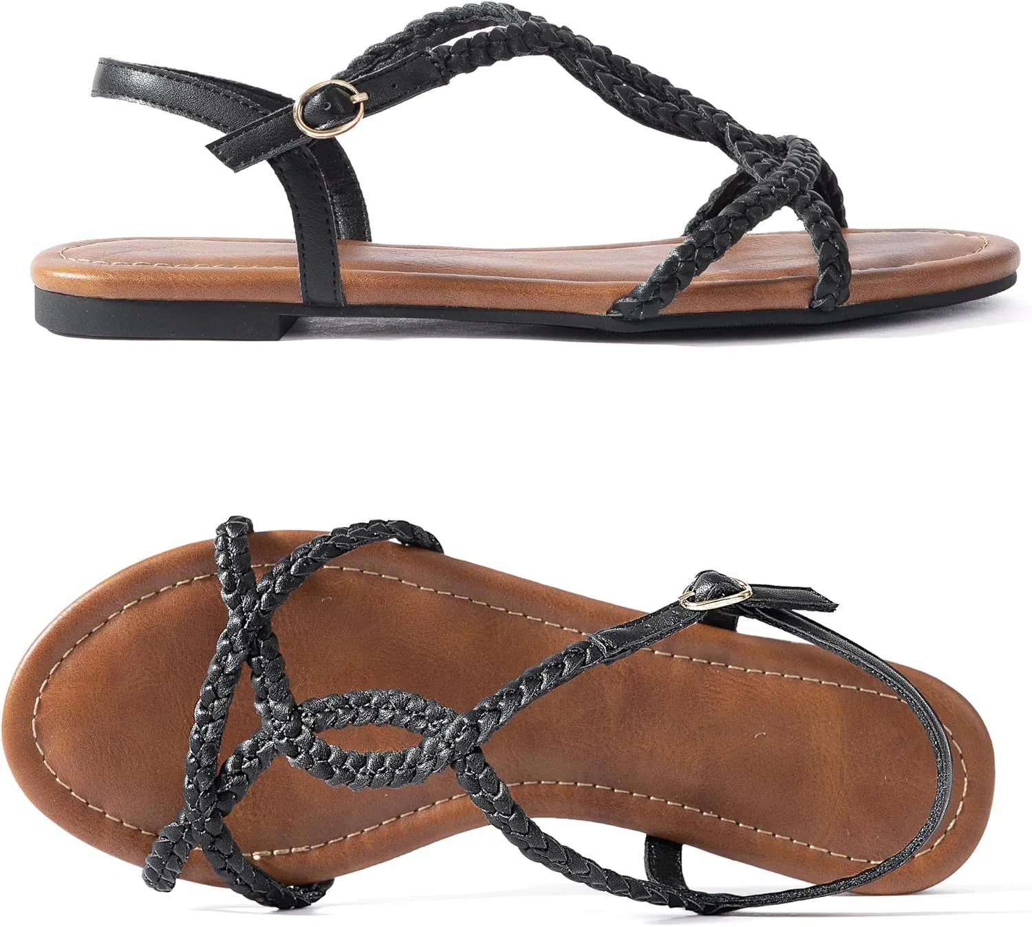 Mtzyoa Women Strappy Flat Sandals Gladiator Dressy Ankle Strap Summer Vacation Comfort Leather Ladies Casual Party Trendy