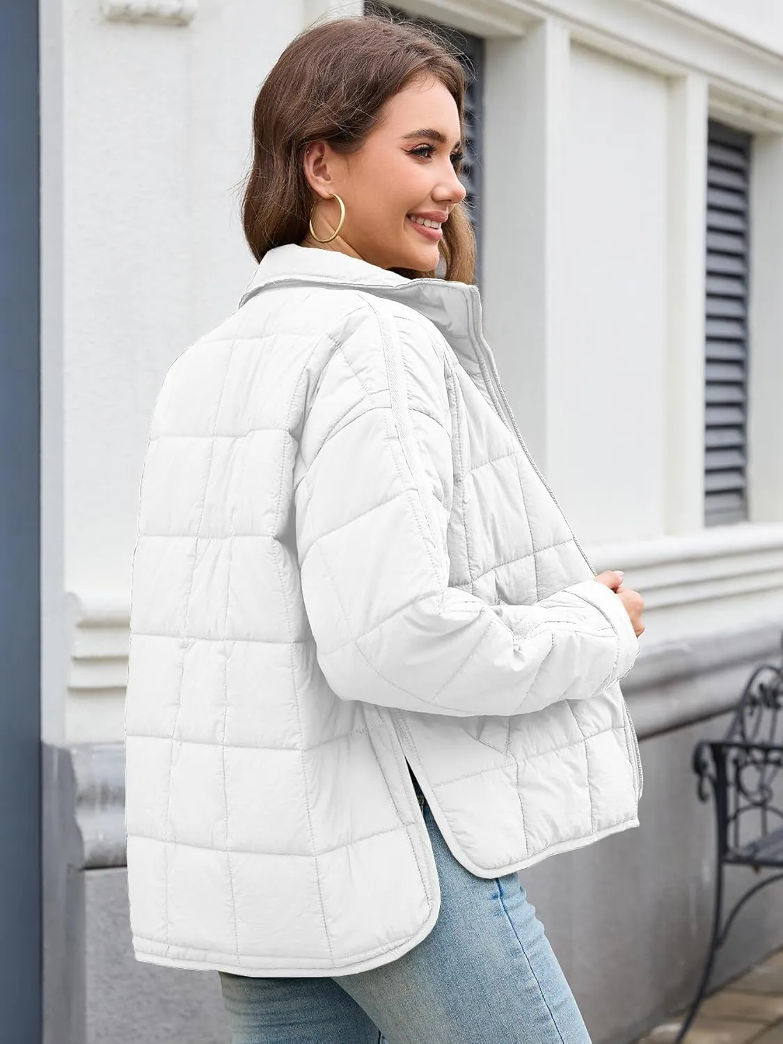 Muchpow Women's Lightweight Down Coat Long Sleeve Full Zipper Oversized Packable Short Puffer Jackets