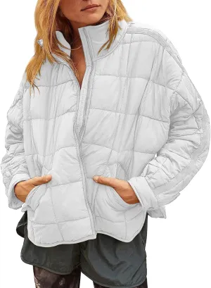 Muchpow Women's Lightweight Down Coat Long Sleeve Full Zipper Oversized Packable Short Puffer Jackets