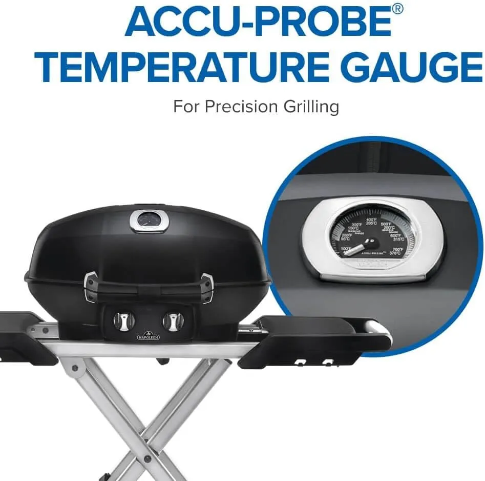 Napoleon TravelQ PRO285X Portable Propane Gas Grill with Foldable Scissor Cart, Black, 2 Burners, Tailgating, Camping, and Small Outdoor Spaces