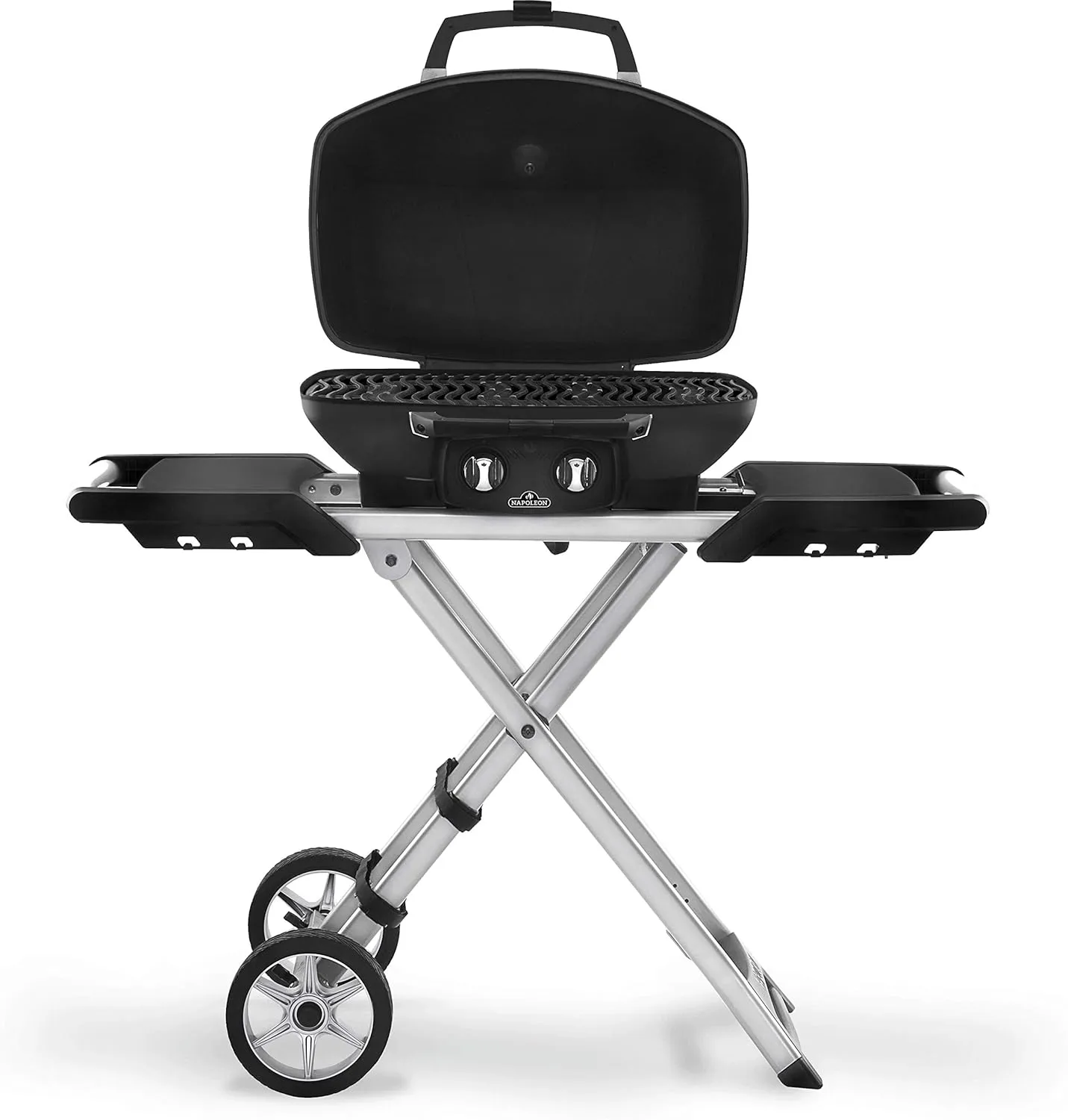 Napoleon TravelQ PRO285X Portable Propane Gas Grill with Foldable Scissor Cart, Black, 2 Burners, Tailgating, Camping, and Small Outdoor Spaces
