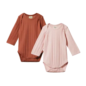 Nature Baby - 2 Pack Derby L/S Bodysuits - Rose Bud/Terracotta