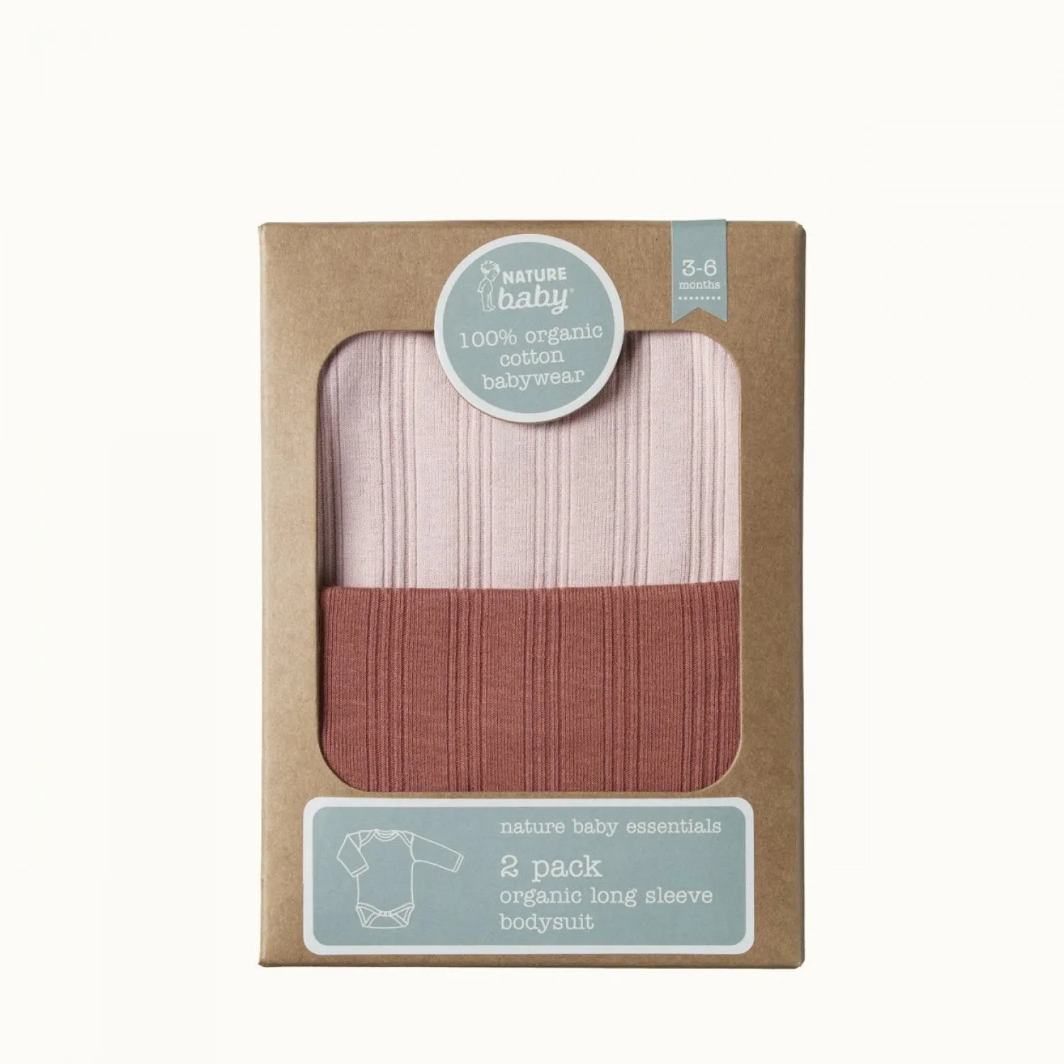 Nature Baby - 2 Pack Derby L/S Bodysuits - Rose Bud/Terracotta