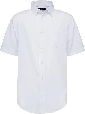 Nautica Boys' School Uniform Short Sleeve Button-Down Oxford Shirt, Chest Pocket, Breathable Fabric