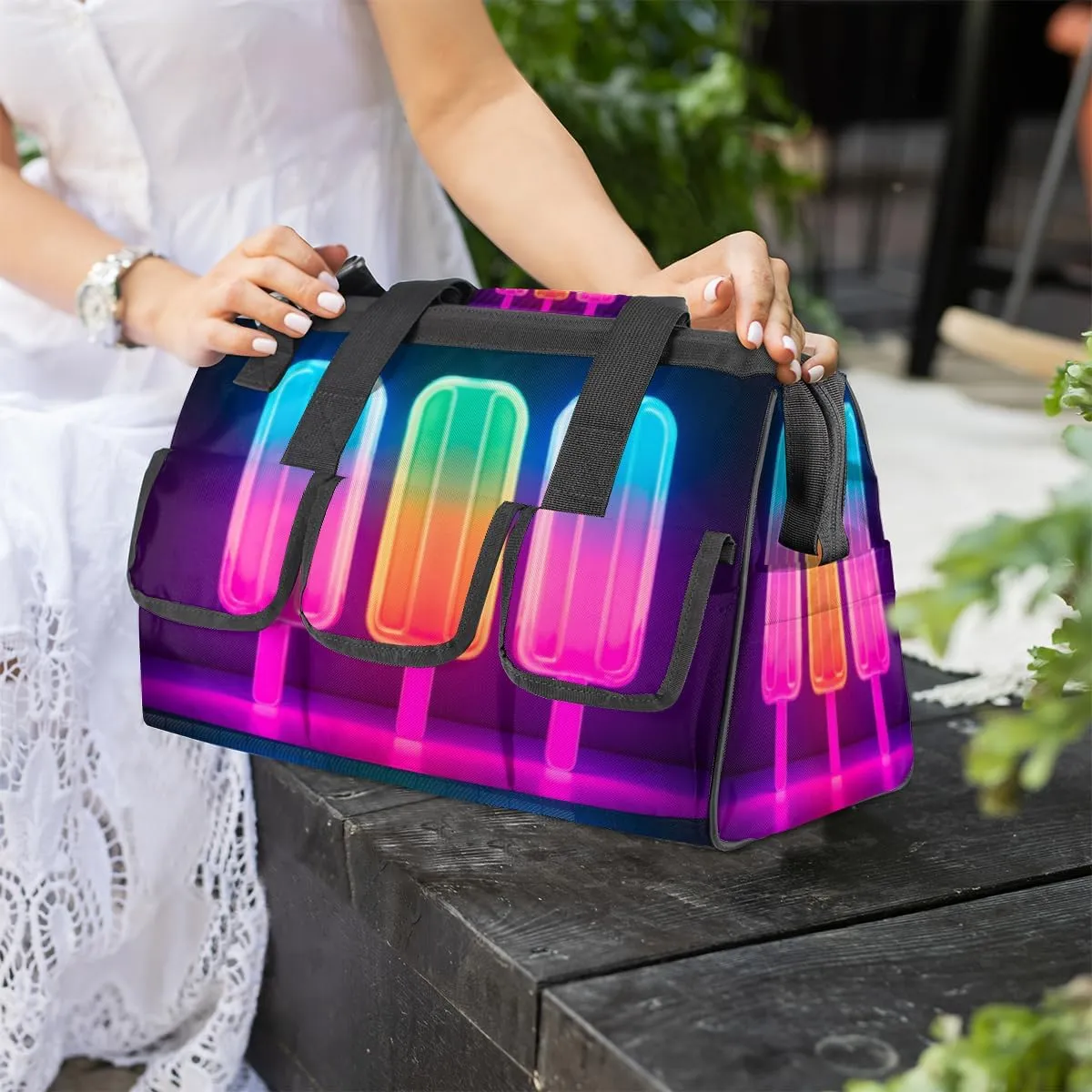 Neon Popsicle Durable Tool Bag for Men with Multiple Pockets - Waterproof Oxford Cloth, Sturdy Zipper, Adjustable Shoulder Strap - Ideal for Woodworking, Maintenance, and Outdoor Activities