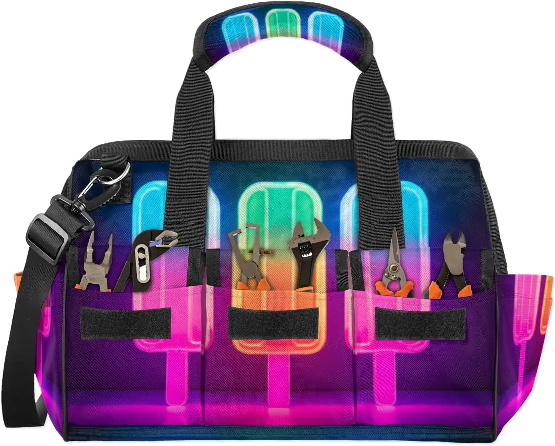 Neon Popsicle Durable Tool Bag for Men with Multiple Pockets - Waterproof Oxford Cloth, Sturdy Zipper, Adjustable Shoulder Strap - Ideal for Woodworking, Maintenance, and Outdoor Activities