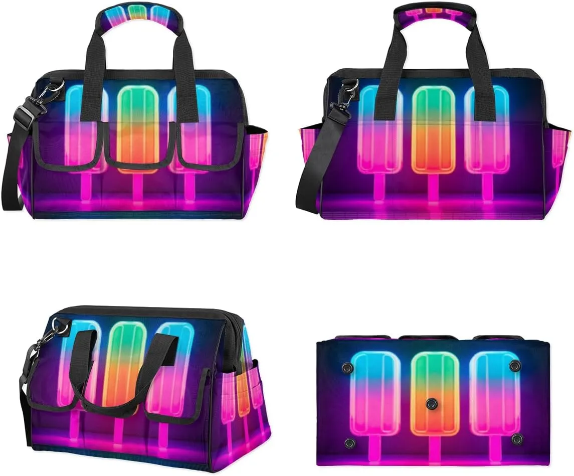 Neon Popsicle Durable Tool Bag for Men with Multiple Pockets - Waterproof Oxford Cloth, Sturdy Zipper, Adjustable Shoulder Strap - Ideal for Woodworking, Maintenance, and Outdoor Activities