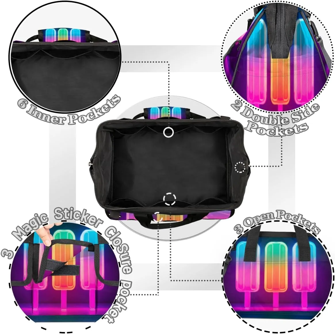 Neon Popsicle Durable Tool Bag for Men with Multiple Pockets - Waterproof Oxford Cloth, Sturdy Zipper, Adjustable Shoulder Strap - Ideal for Woodworking, Maintenance, and Outdoor Activities
