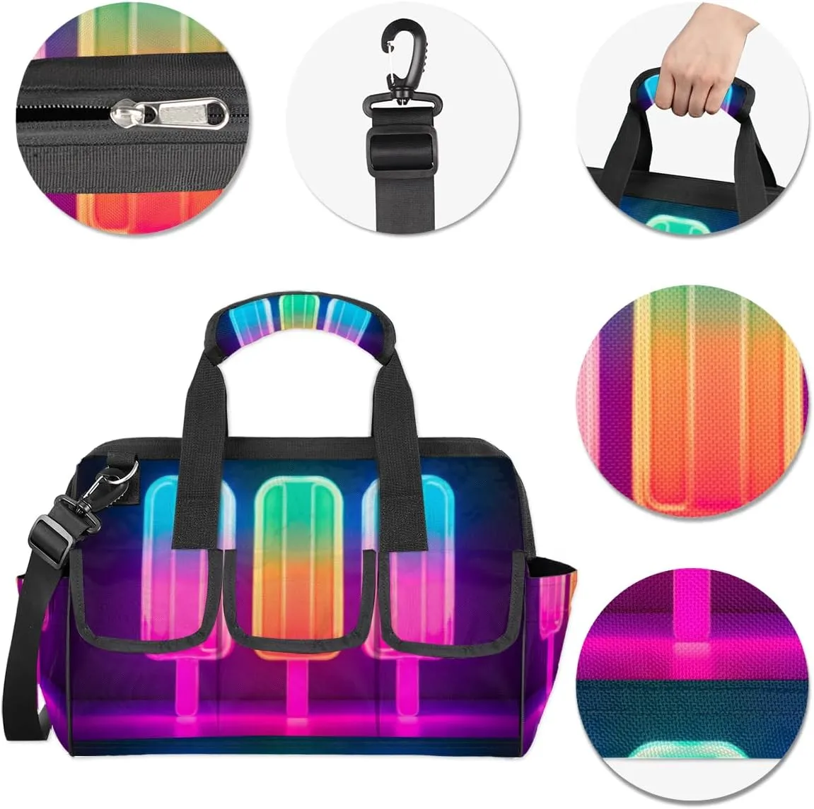 Neon Popsicle Durable Tool Bag for Men with Multiple Pockets - Waterproof Oxford Cloth, Sturdy Zipper, Adjustable Shoulder Strap - Ideal for Woodworking, Maintenance, and Outdoor Activities