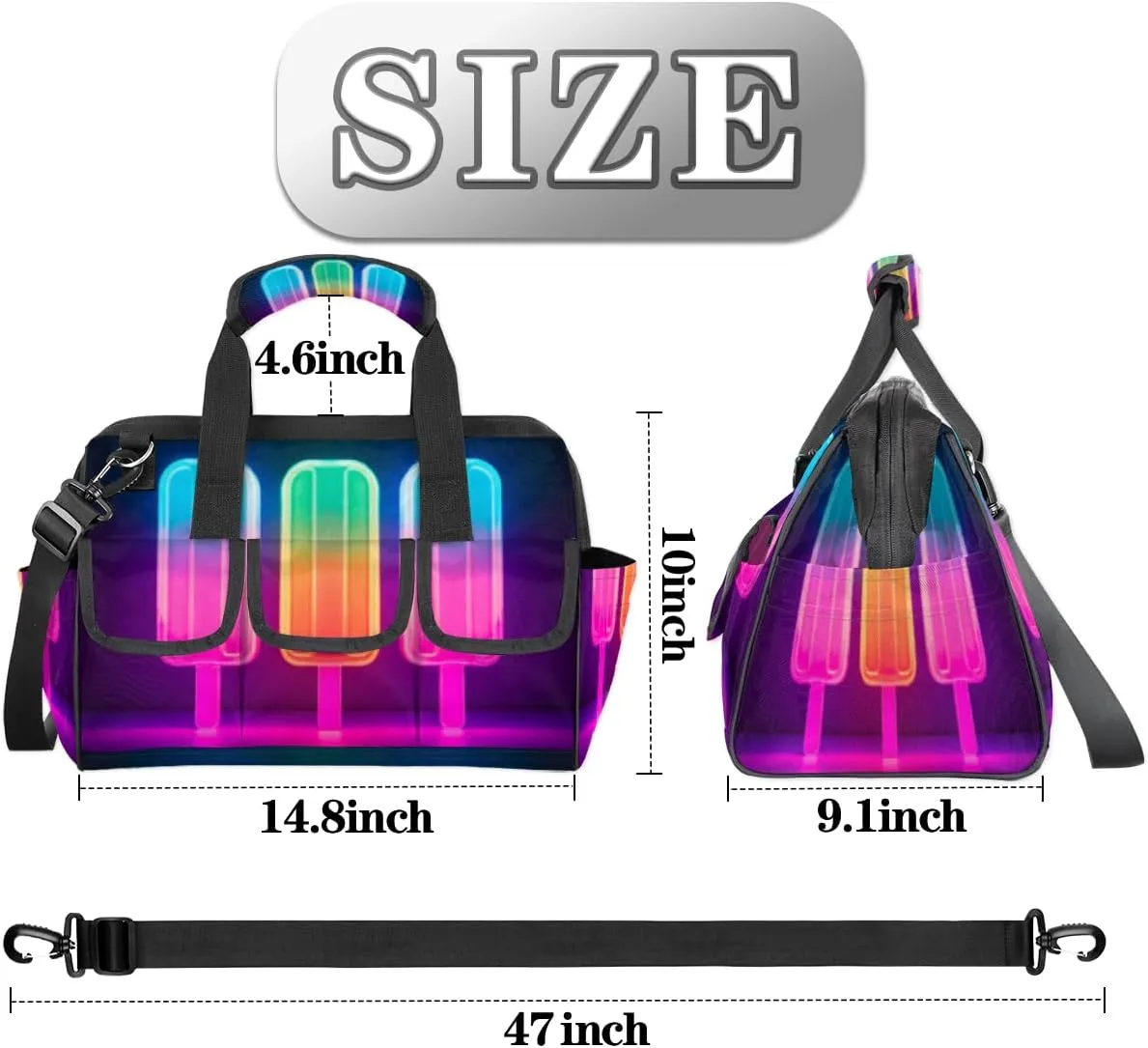 Neon Popsicle Durable Tool Bag for Men with Multiple Pockets - Waterproof Oxford Cloth, Sturdy Zipper, Adjustable Shoulder Strap - Ideal for Woodworking, Maintenance, and Outdoor Activities