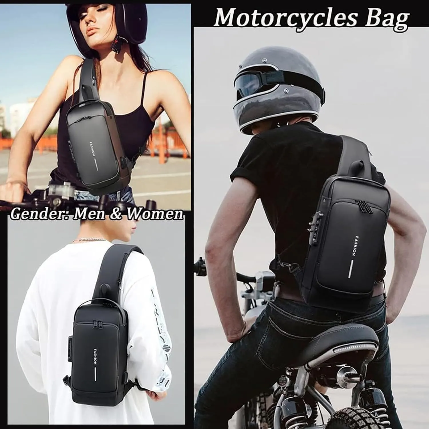 New Carbon Fiber Streamline Anti-Theft Sling Bag, Usb Charging Sport Sling, Waterproof Shoulder Backpack (Black with Brown)