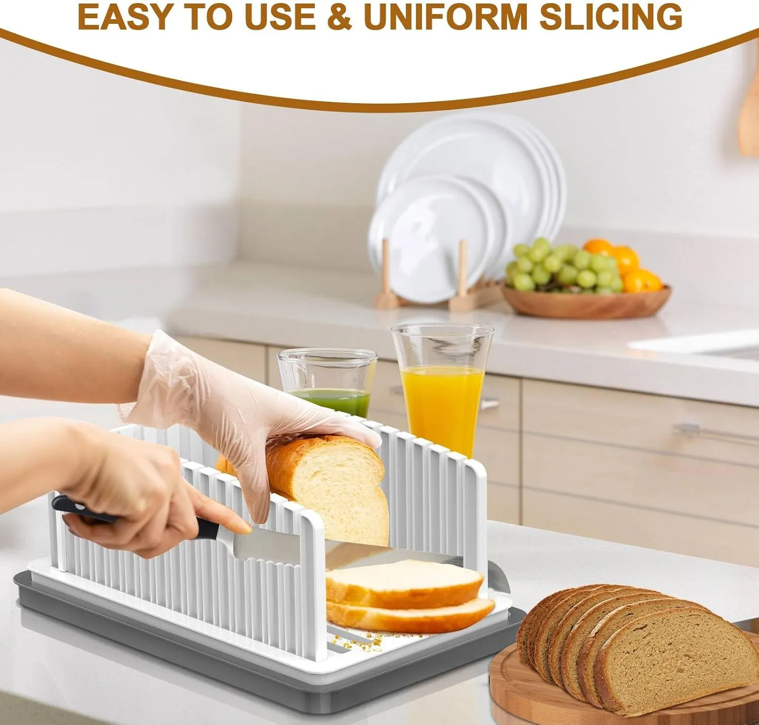 New Upgrade Bread Slicer for Homemade Bread, Bread Slicing Guide Adjustable Width, Foldable and Compact Cutting Guide with Crumb Tray, Suitability for Homemade Bread, Bagels, Cakes