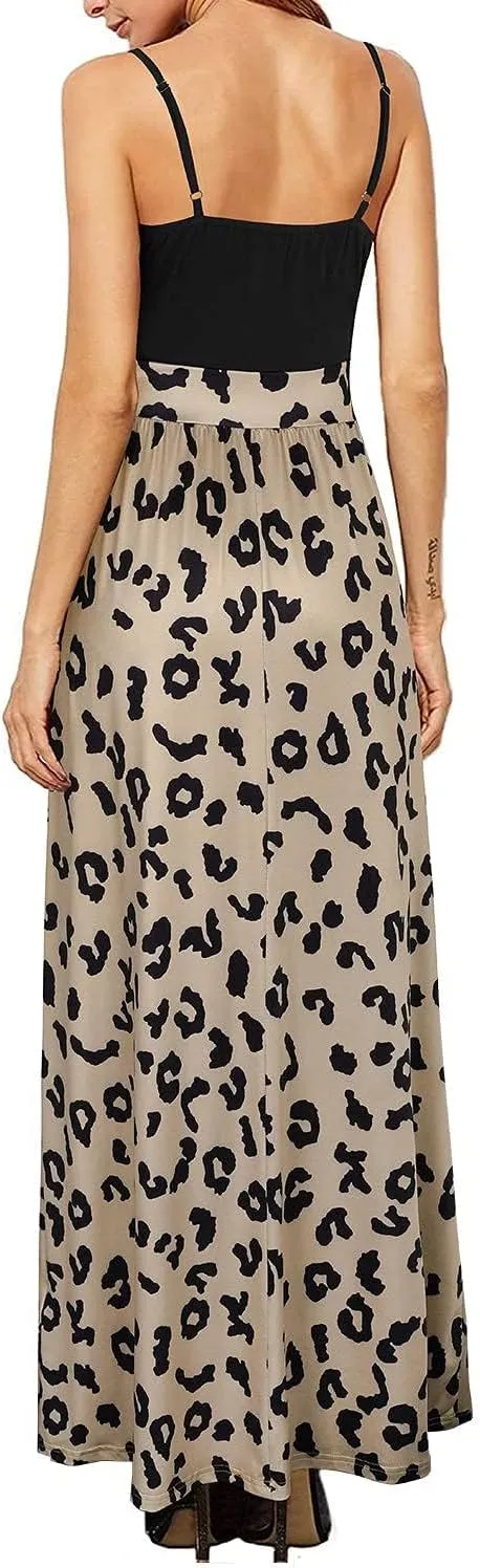 Newshows Women Summer 2025 Maxi Dress Vacation Floral Spaghetti Strap Spring Casual Boho Split Beach Long Flowy Sundress