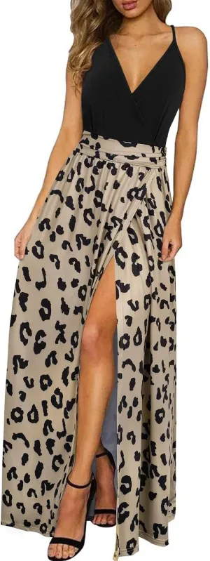Newshows Women Summer 2025 Maxi Dress Vacation Floral Spaghetti Strap Spring Casual Boho Split Beach Long Flowy Sundress