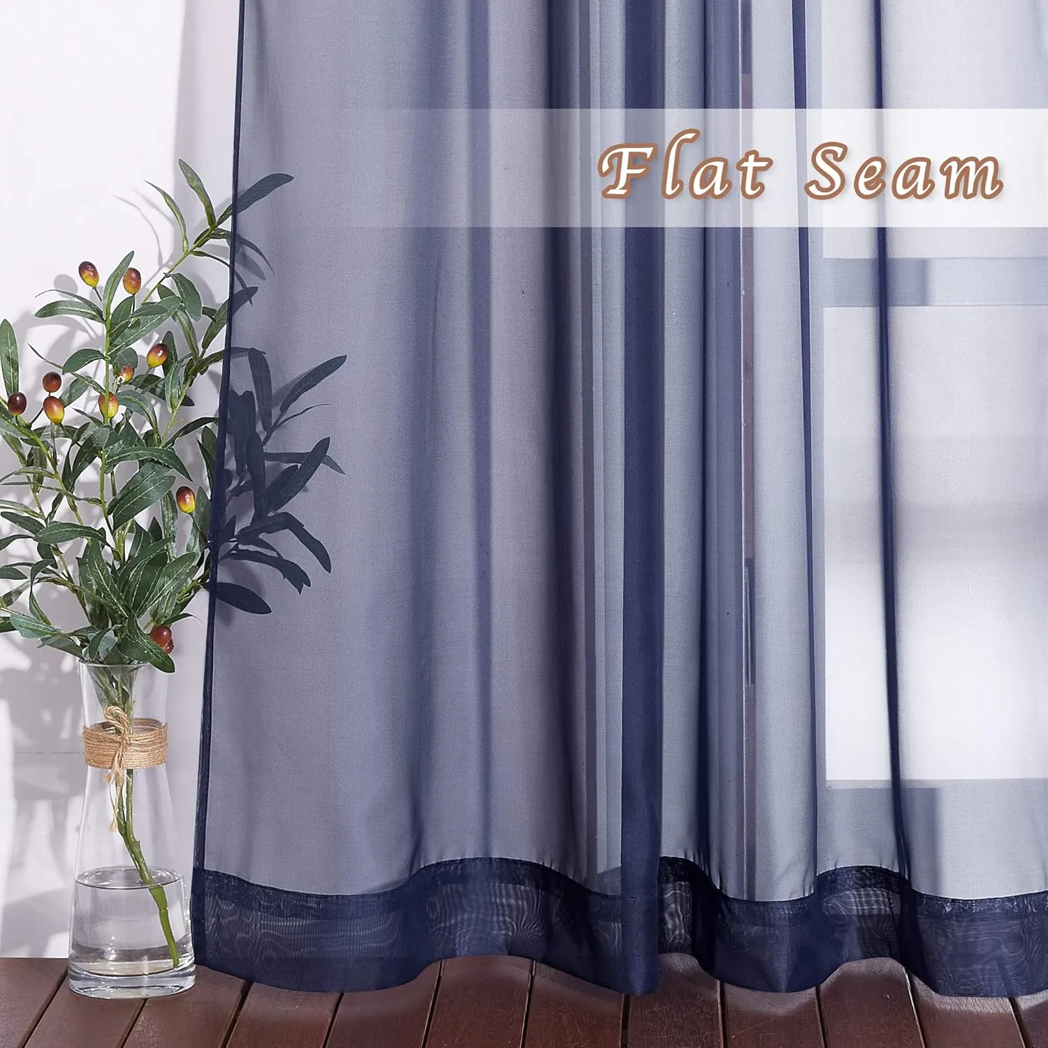 NICETOWN Sheer Curtains for Living - Long Voile Window Drapes Panels 84" for Patio/Boy Room/Master Bedroom/Sliding Door (54" W, Dark Blue, Set of 2)
