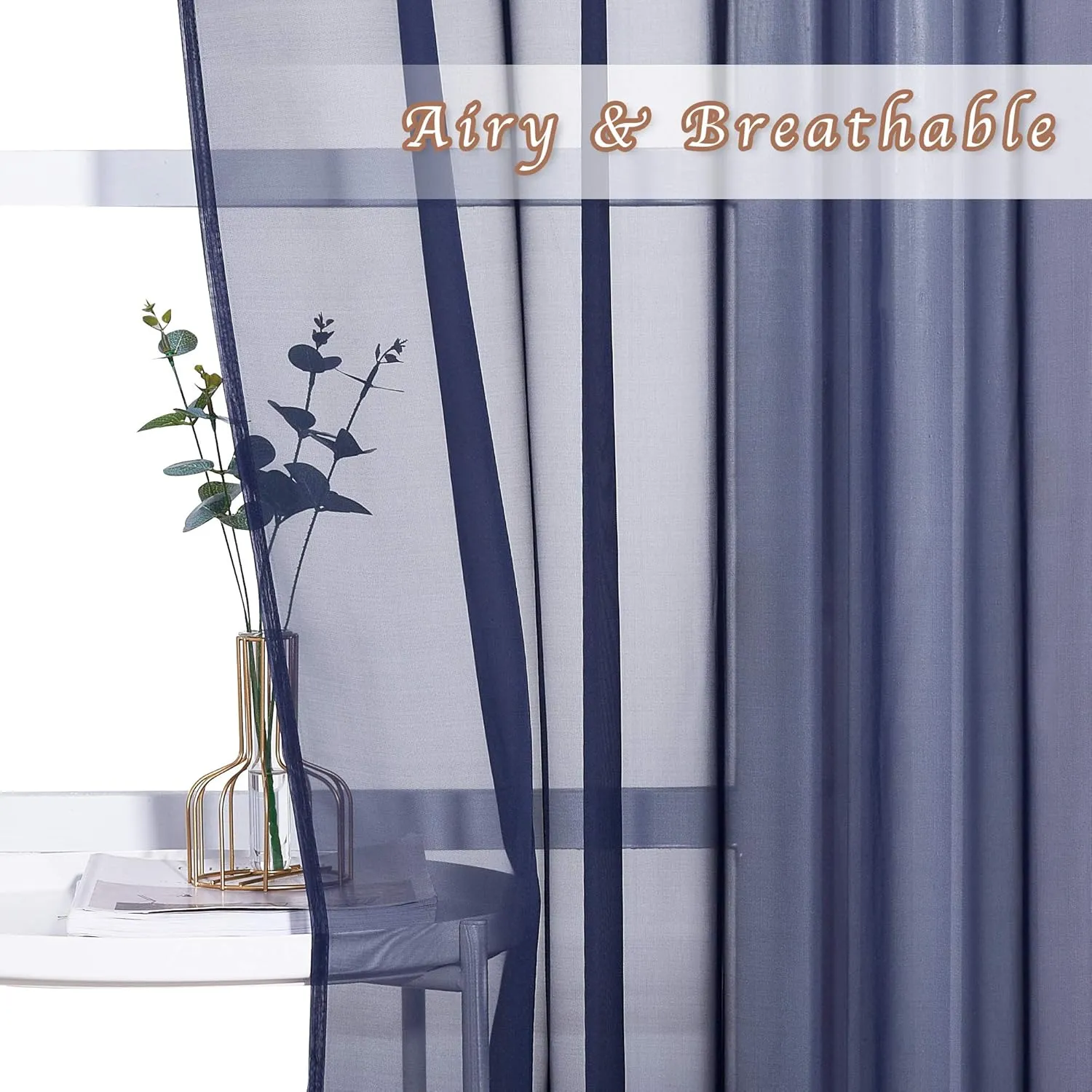NICETOWN Sheer Curtains for Living - Long Voile Window Drapes Panels 84" for Patio/Boy Room/Master Bedroom/Sliding Door (54" W, Dark Blue, Set of 2)