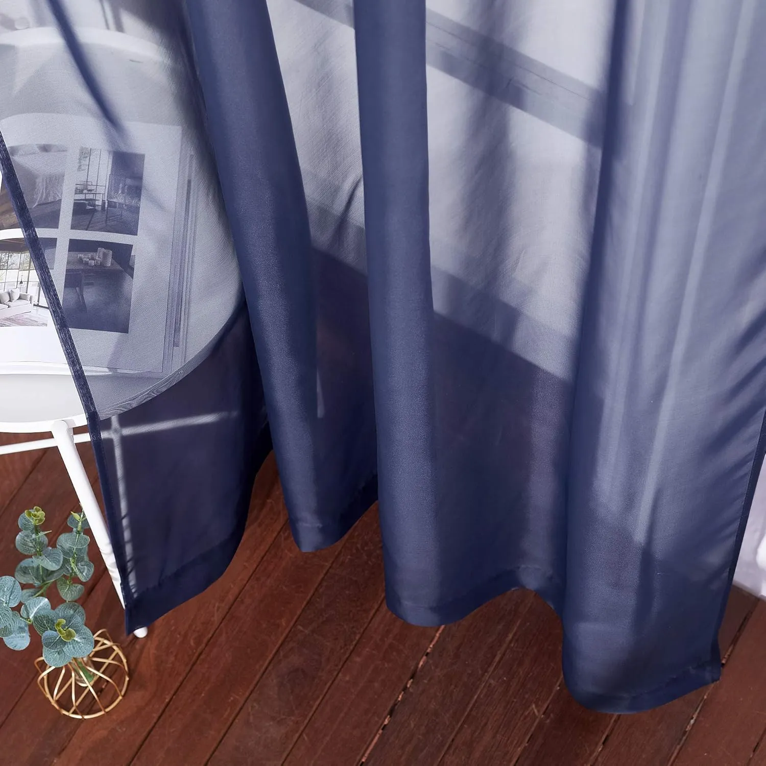 NICETOWN Sheer Curtains for Living - Long Voile Window Drapes Panels 84" for Patio/Boy Room/Master Bedroom/Sliding Door (54" W, Dark Blue, Set of 2)