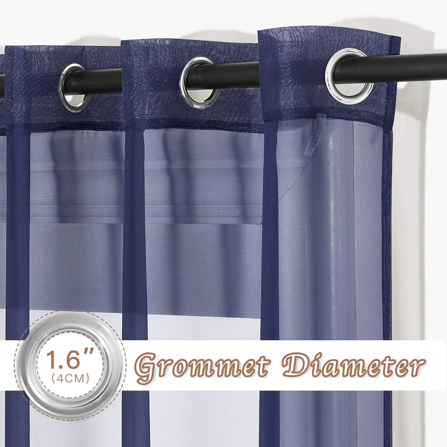 NICETOWN Sheer Curtains for Living - Long Voile Window Drapes Panels 84" for Patio/Boy Room/Master Bedroom/Sliding Door (54" W, Dark Blue, Set of 2)