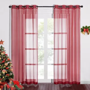 NICETOWN Voile Sheer Curtains - Transparent Light Weight Soft Window Treatment Curtain Panels with Grommet Top for Patio Door/Living Room (W54 x L84, Haute Red, 2 Panels)