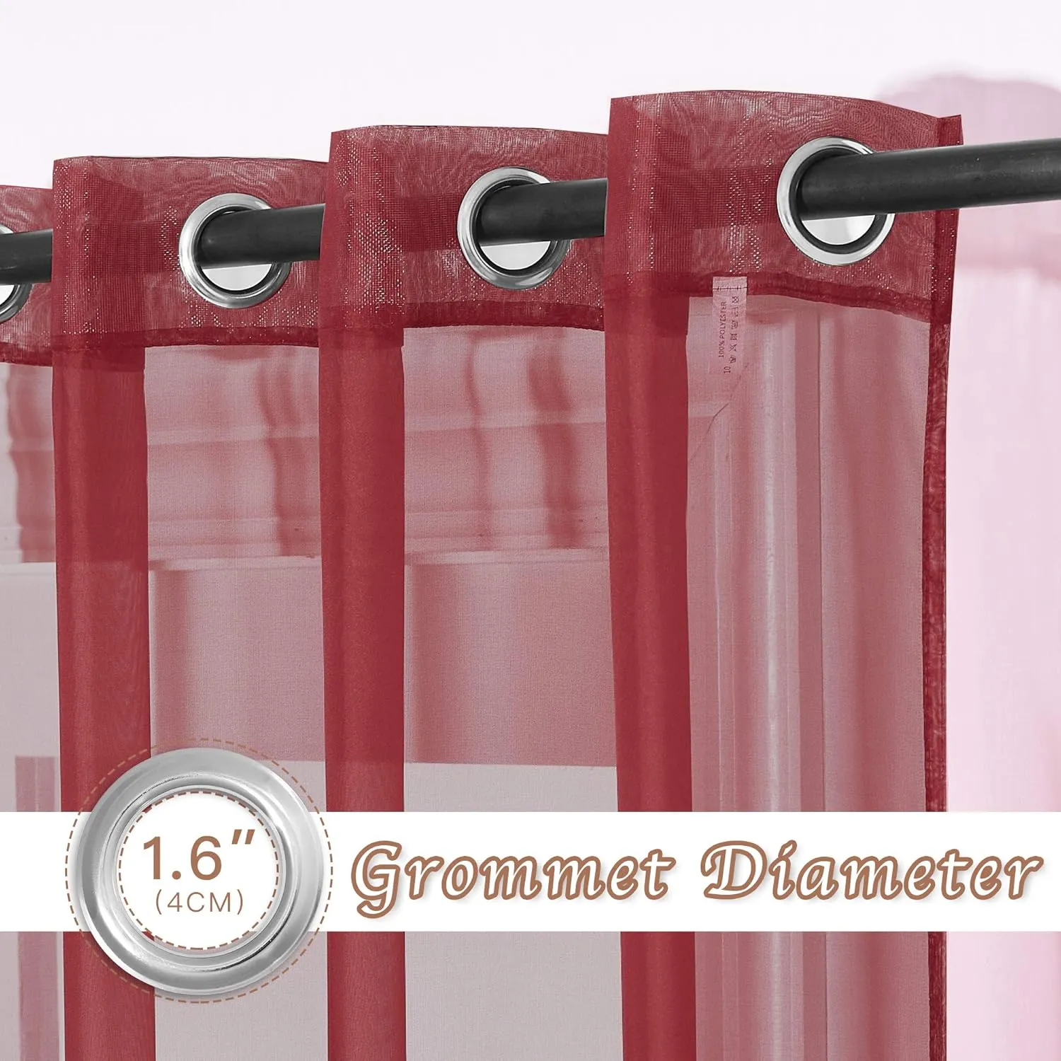 NICETOWN Voile Sheer Curtains - Transparent Light Weight Soft Window Treatment Curtain Panels with Grommet Top for Patio Door/Living Room (W54 x L84, Haute Red, 2 Panels)