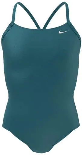 Nike Swim Girls' Polyester Cut-Out Tank One Piece Bright Spruce LG (14-16 Big Kids) / Bright Spruce